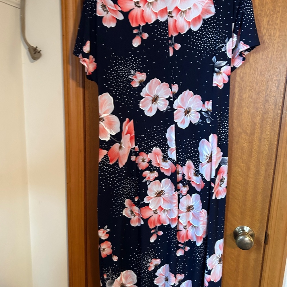 Navy Floral Sheath Dress with Pink Cherry Blossoms Party Dress - Picture 7 of 8